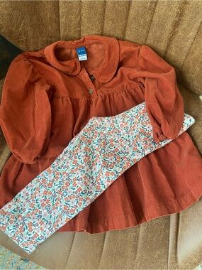 Corduroy dress and leggings set